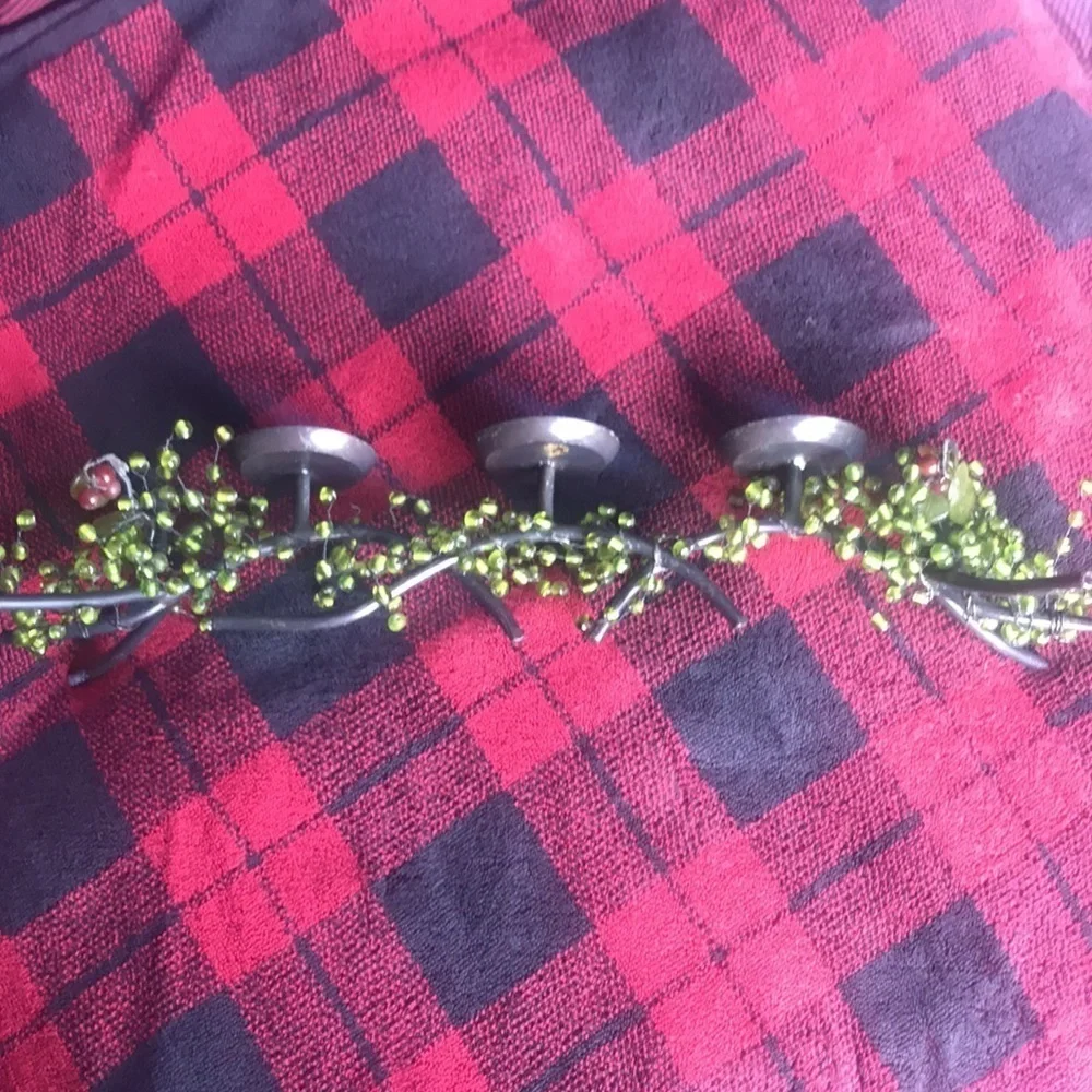 Metal three tier candle holder with beading